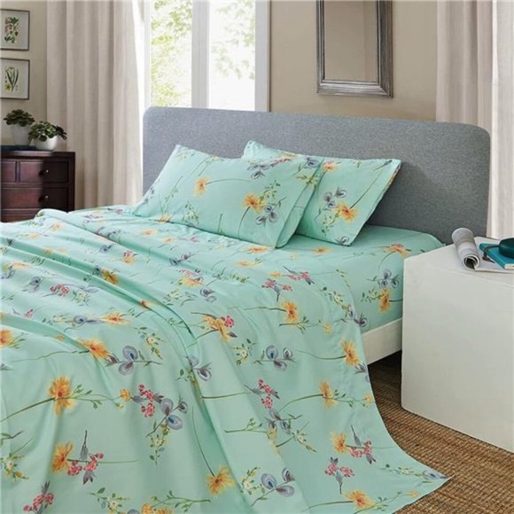 Durable Brushed Microfiber Hotel Quality Floral Print Sheets Set Green NWT
